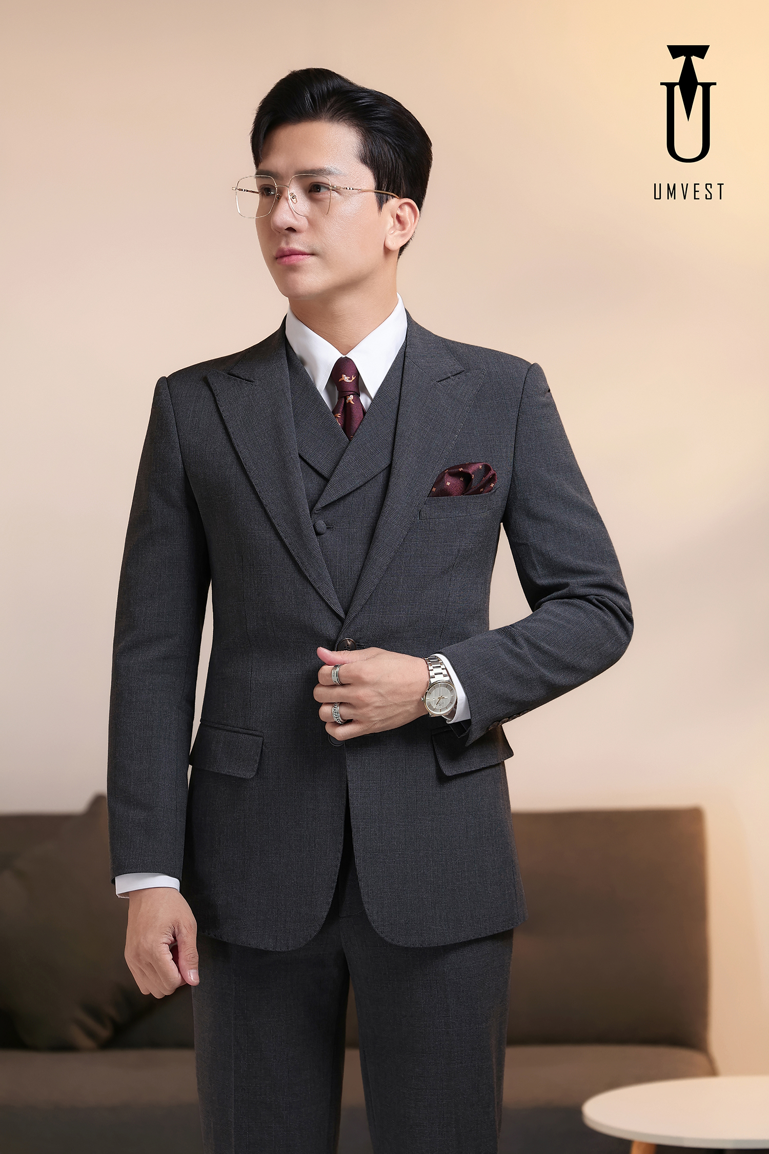 Vest Nam Xám Kẻ Đậm