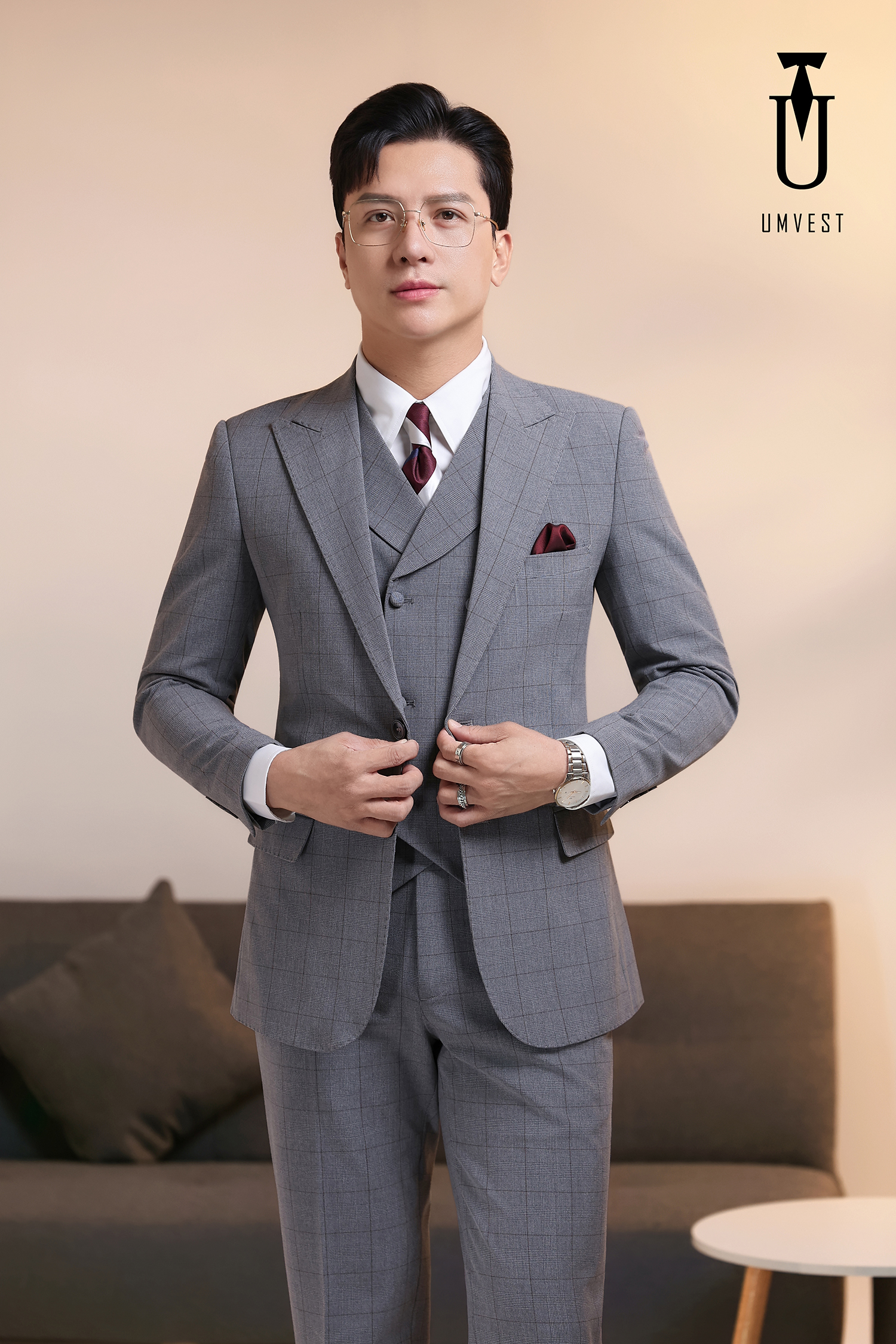 Vest Nam Xám Nhạt Caro