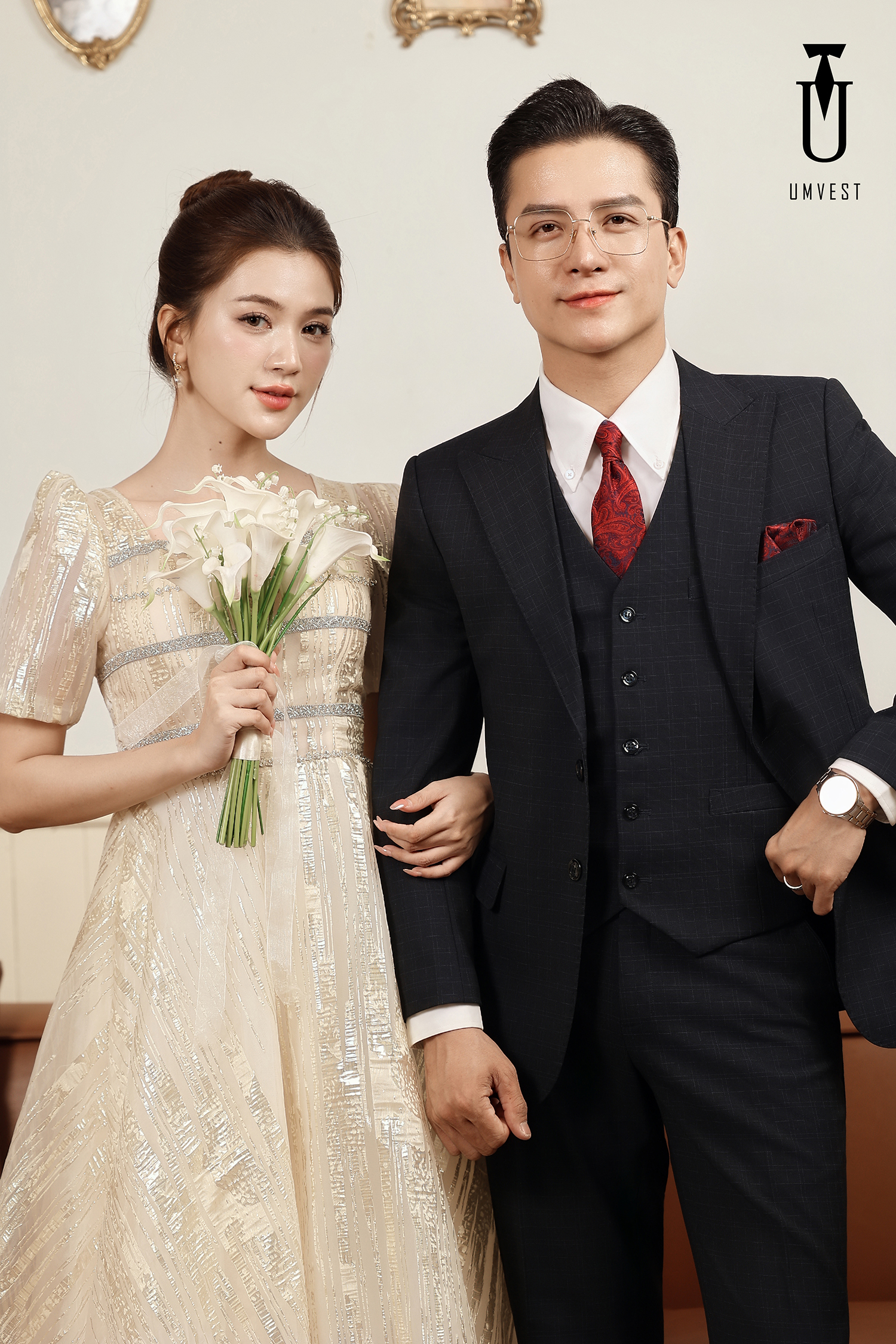 Vest Chú Rể Xanh Đen Caro