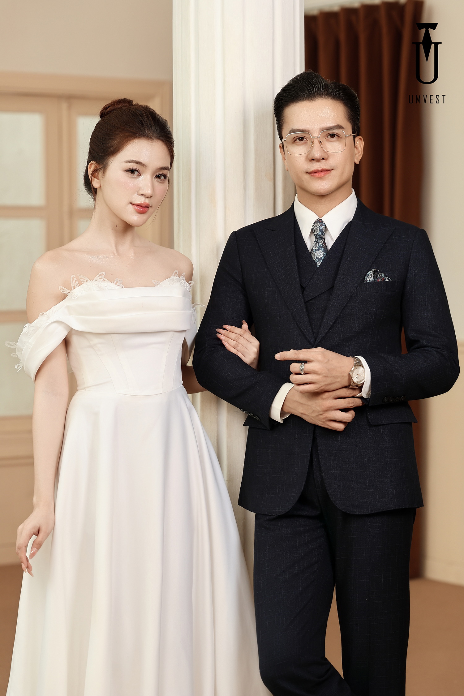 Vest Chú Rể Xanh Đen Sọc 01