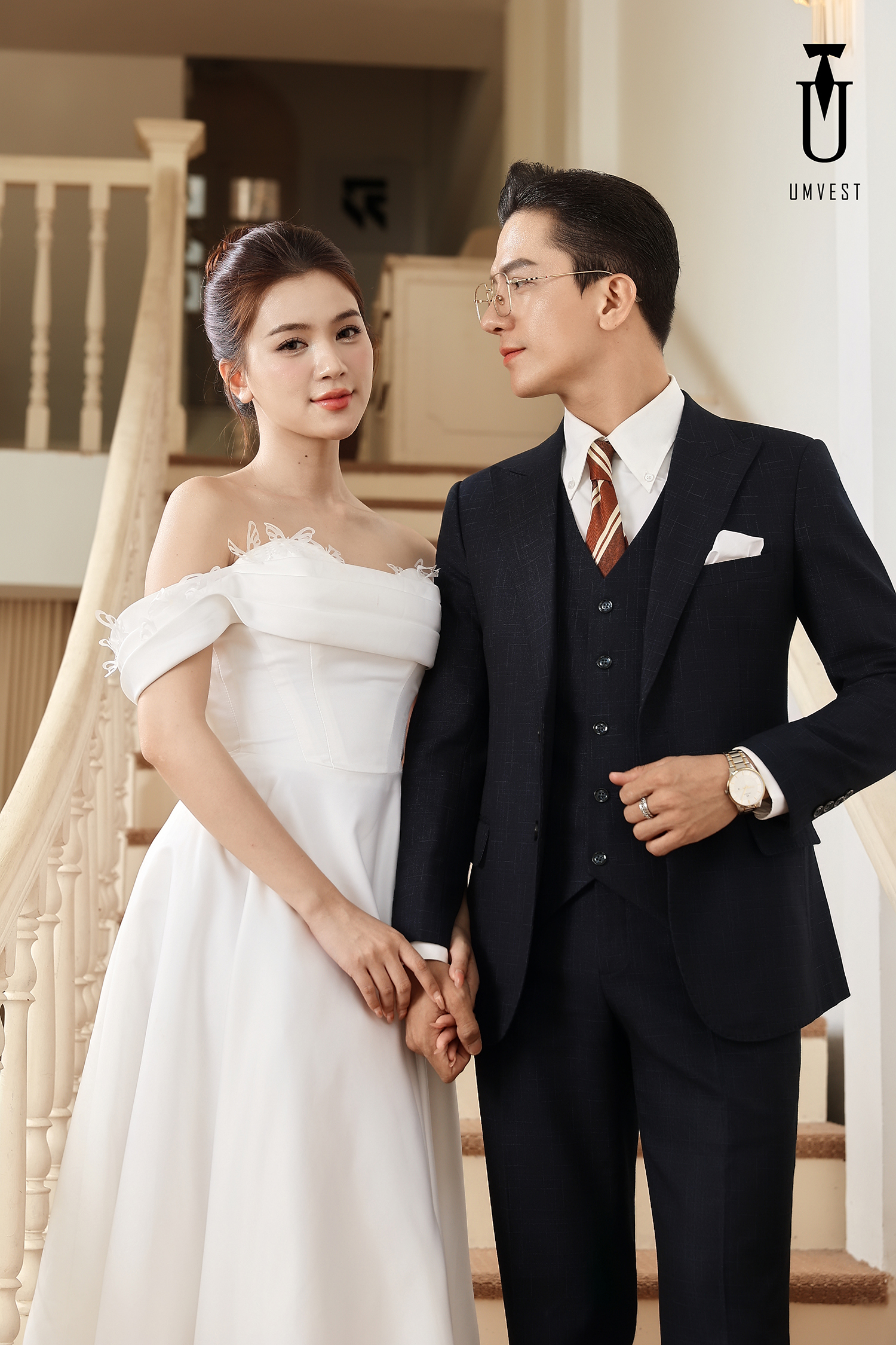 Vest Chú Rể Xanh Đen Sọc 02