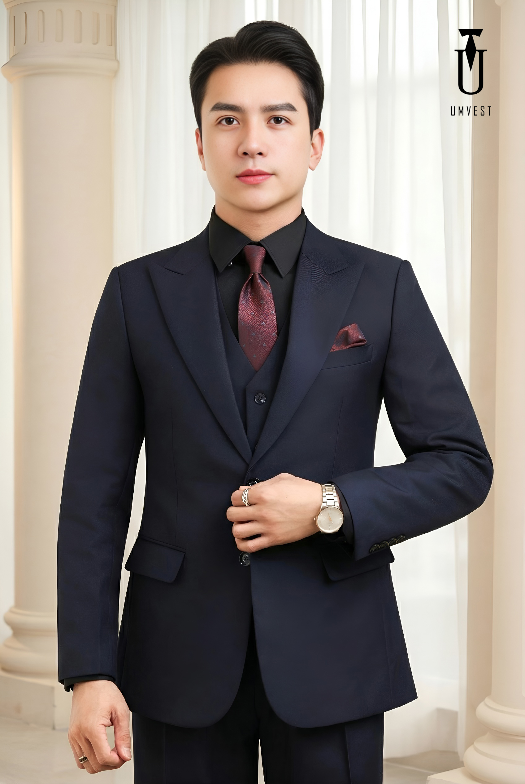 VEST XANH ĐEN SƠ MI ĐEN