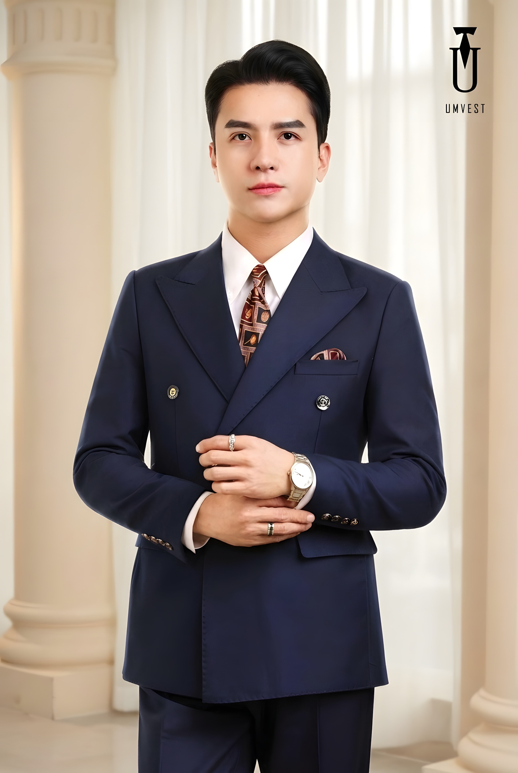 vest xanh navy 6 cúc