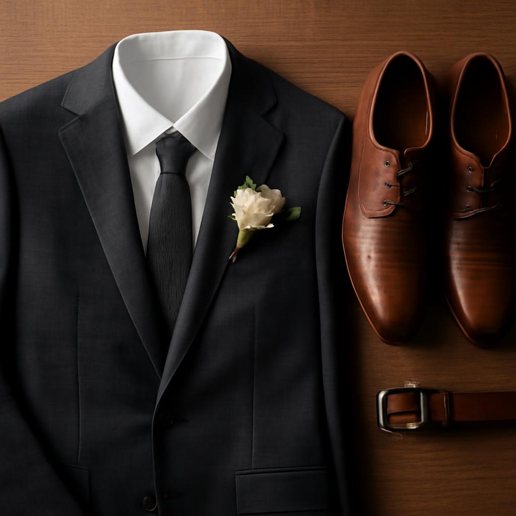 Phối vest chú rể kẻ caro với phụ kiện hài hòa